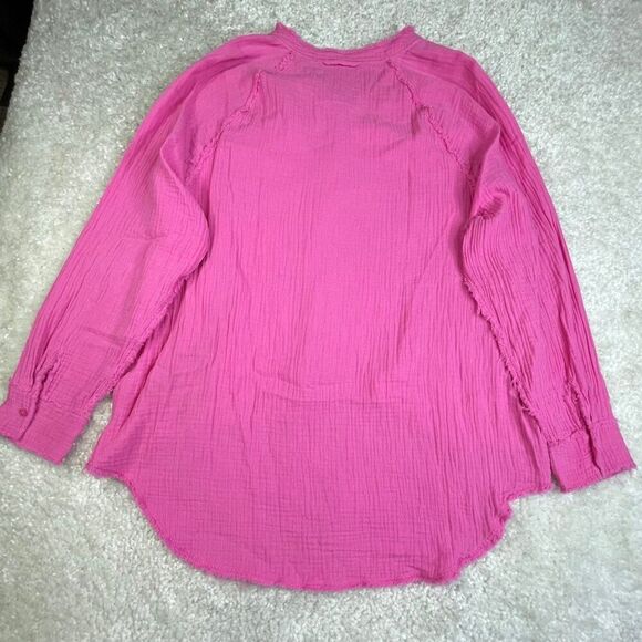 Aerie Pool To Party Button Up Shirt Cover Up Pink Large Oversized - Picture 3 of 9